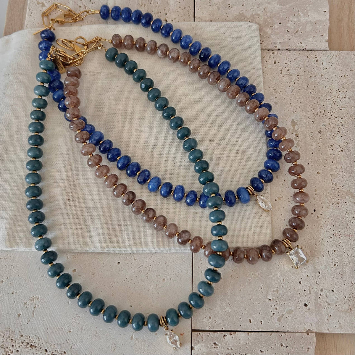 Beaded necklace natural stone rondelle
