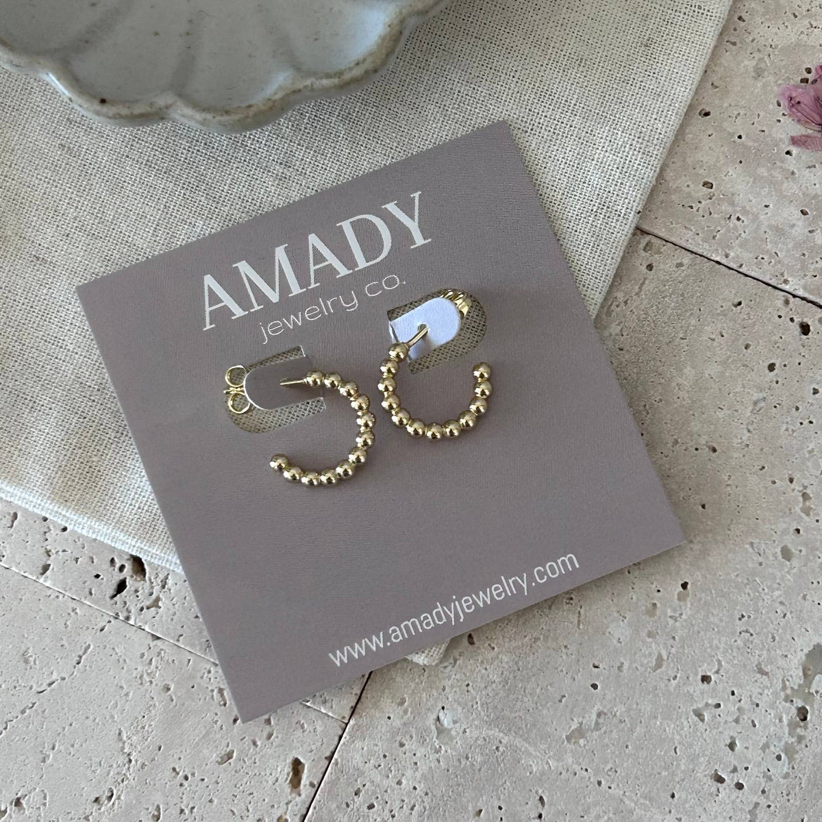 Mini Beaded Hoops Earrings 18k Gold Filled 15mm layering