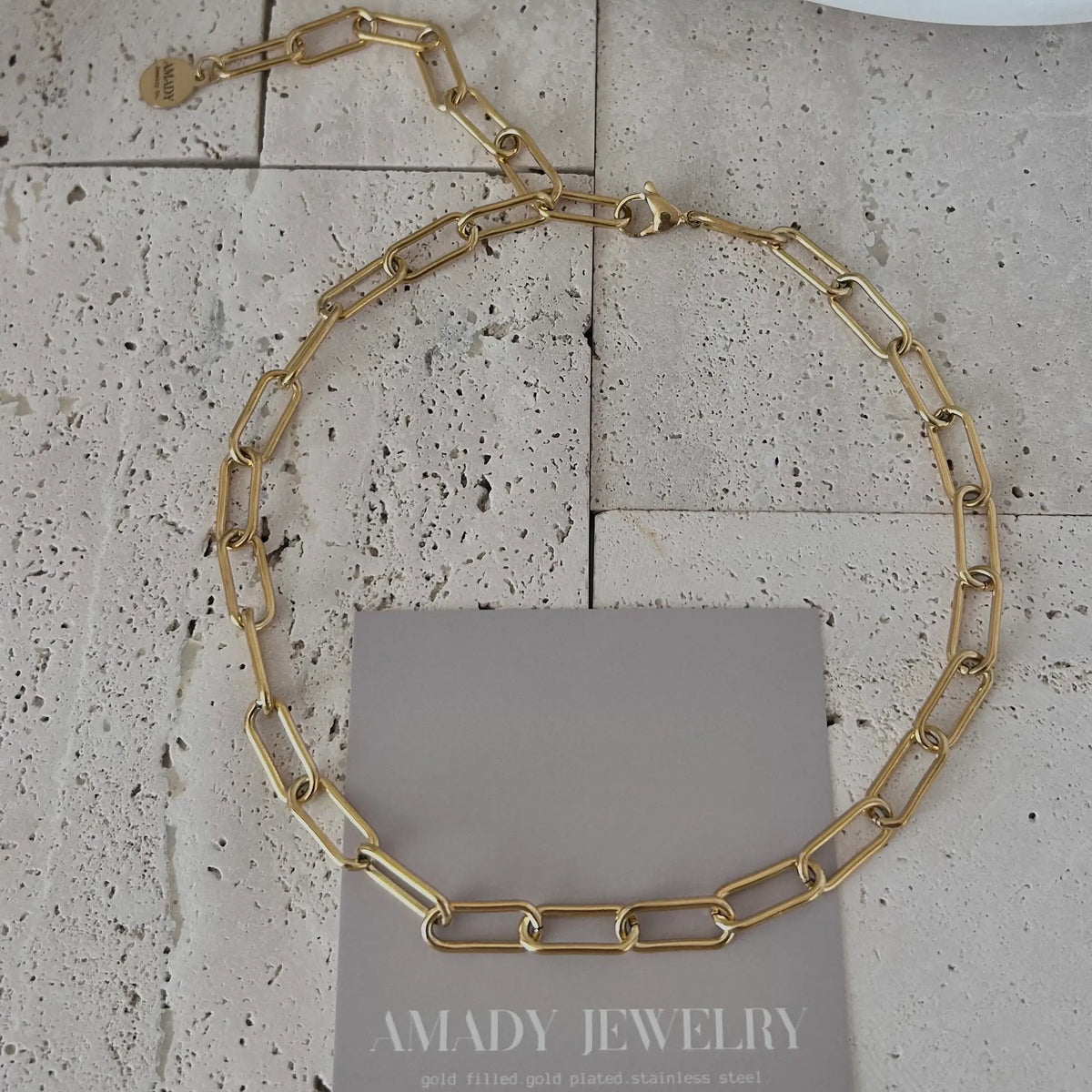 18k Gold Plated Paperclip Link Necklace Choker Lariat