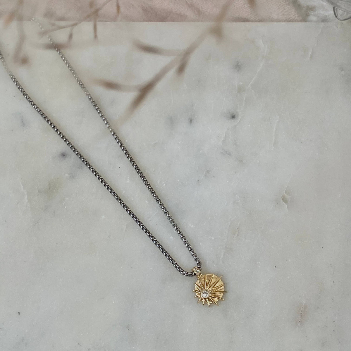 Sunburst sunrise zirconia gold plated necklace silver ombre