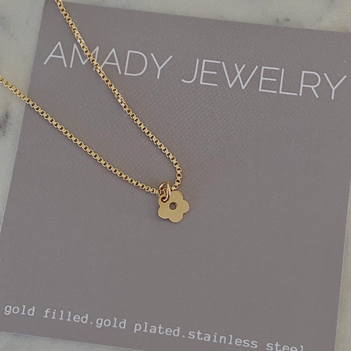 Tiny Retro Flower charm pendant necklace 18k gold filled