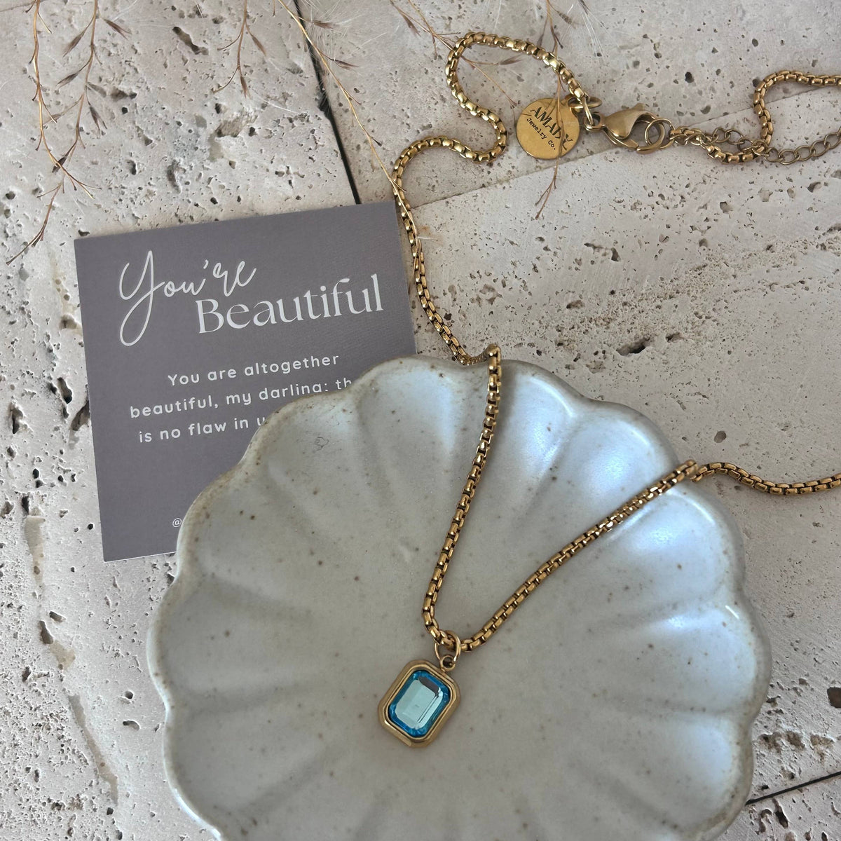 Crystal Pendant Necklace 18k gold plated box chain