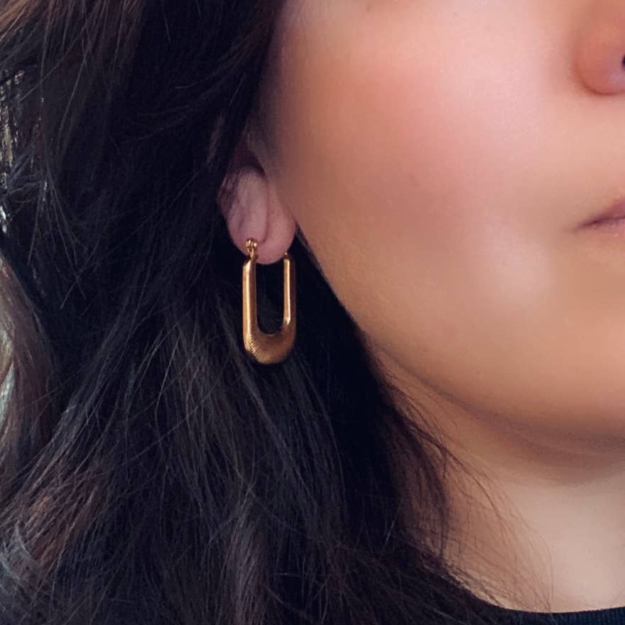 Textured Long Hoop Earrings lightweight stainless steel