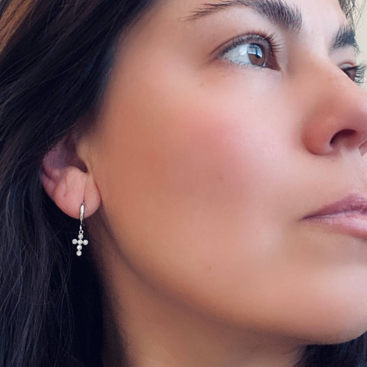 Silver Cross Huggies' Earrings Stainless Steel