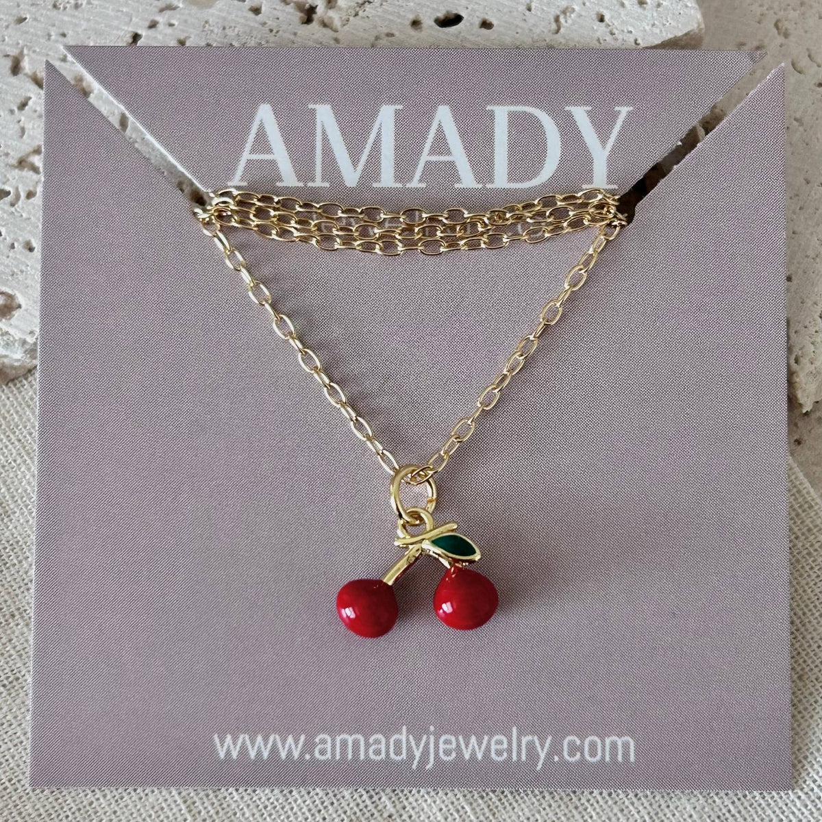 Cherry cherries layering necklace fruit charm