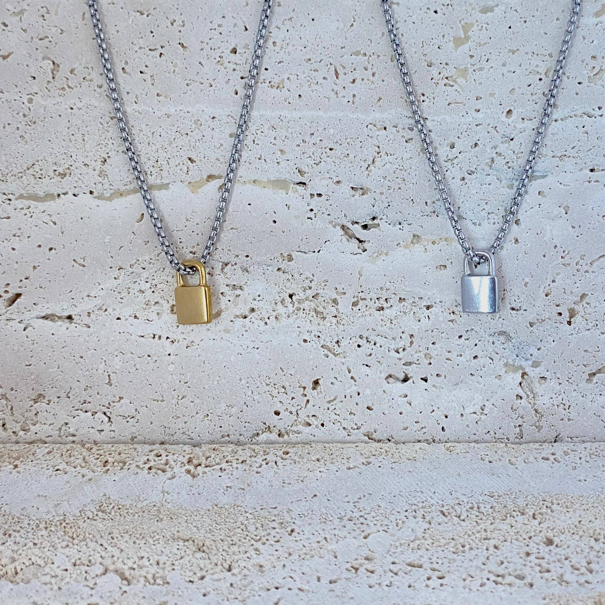 Silver or gold Padlock charm pendant necklace stainless stee