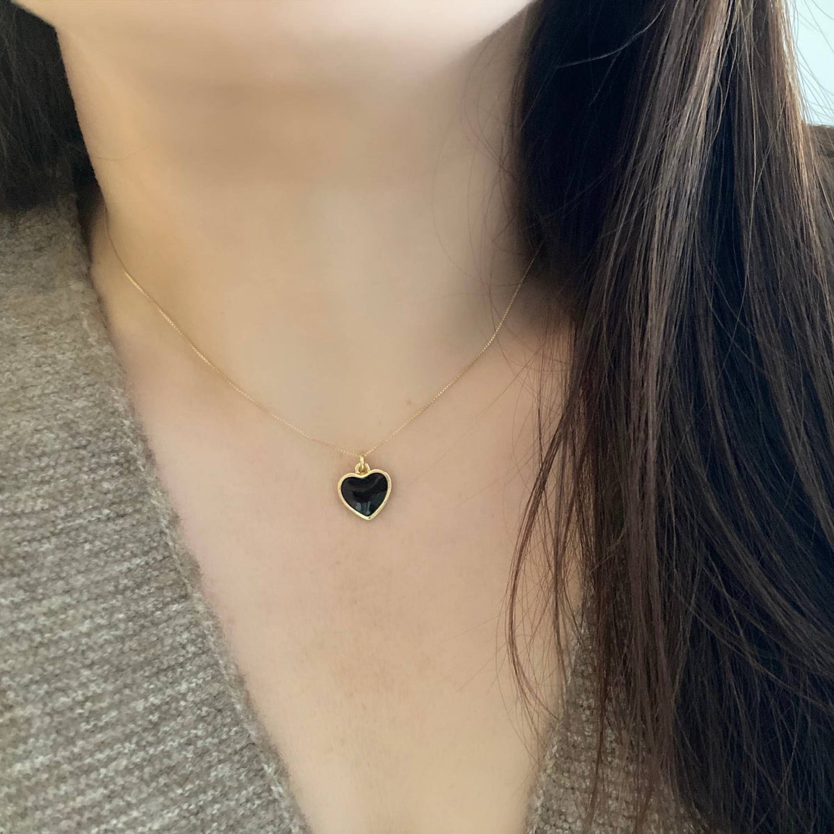Black heart 18K gold plated gold-filled dainty necklace