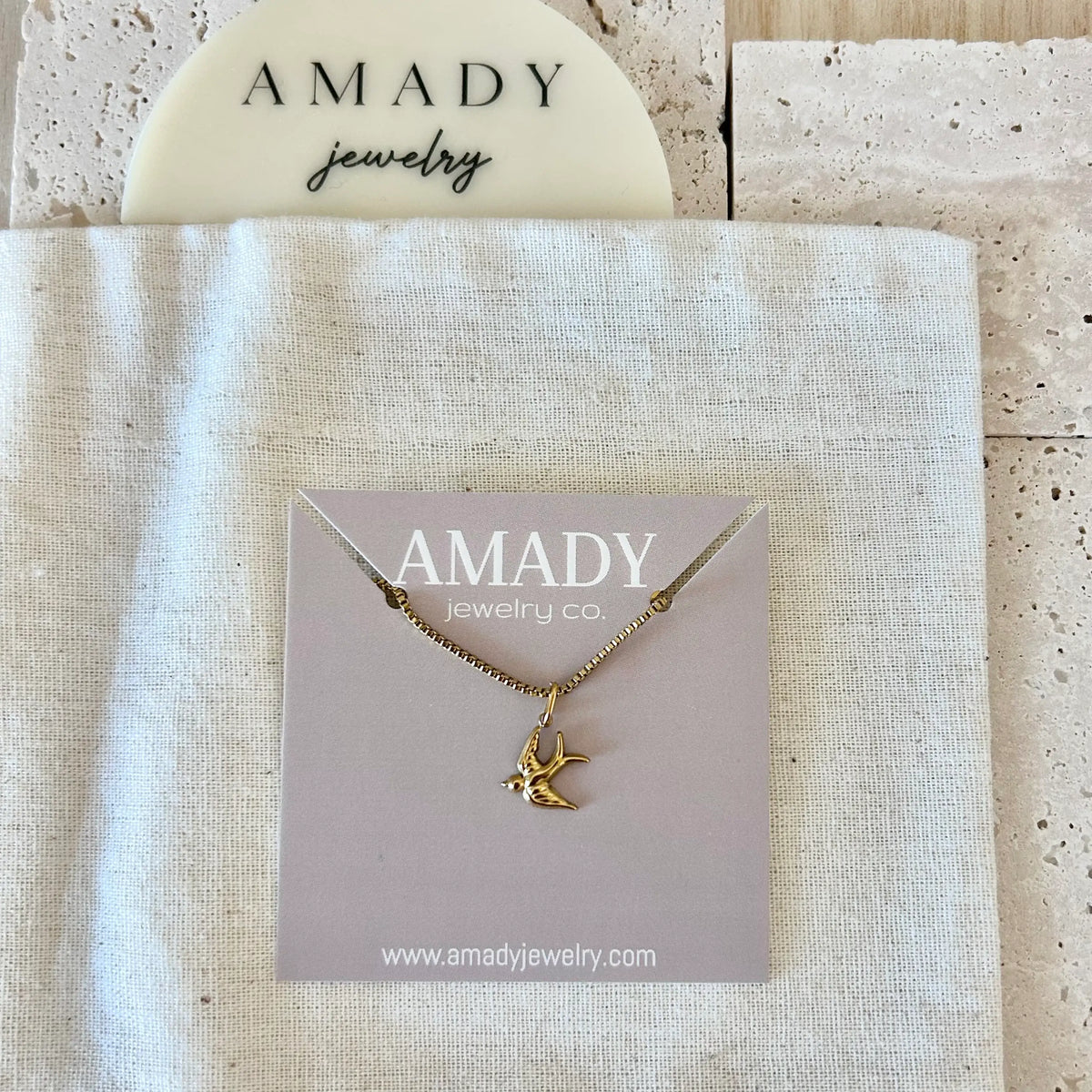 Bird necklace dainty Swallow charm pendant strand 18k gf