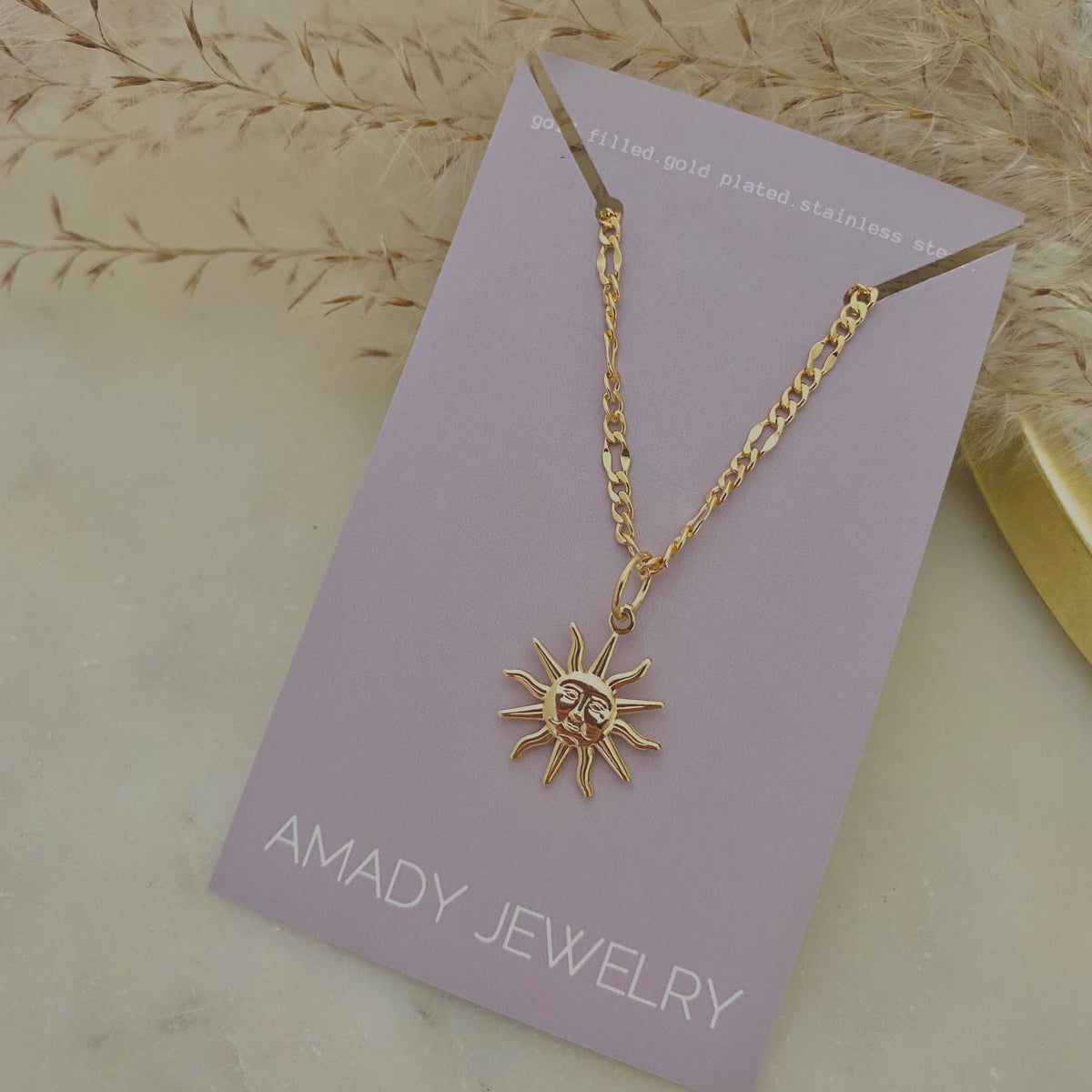 Sun sunrise necklace 18k Gold Filled cuban chain sunshine