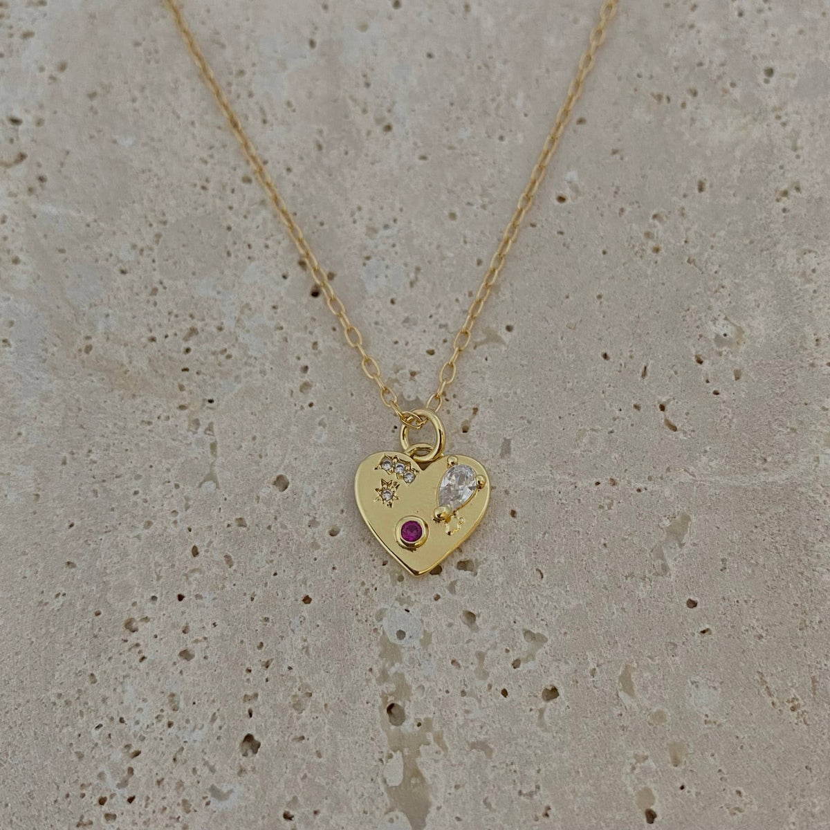 Heart shaped charm necklace glass stones 18k Gold Filled