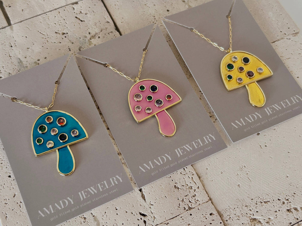 Big Mushroom pendant necklace colorful spring summer jewelry