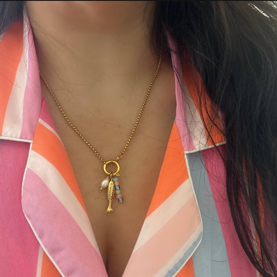 Summer necklace pendants removable fish stones pearl