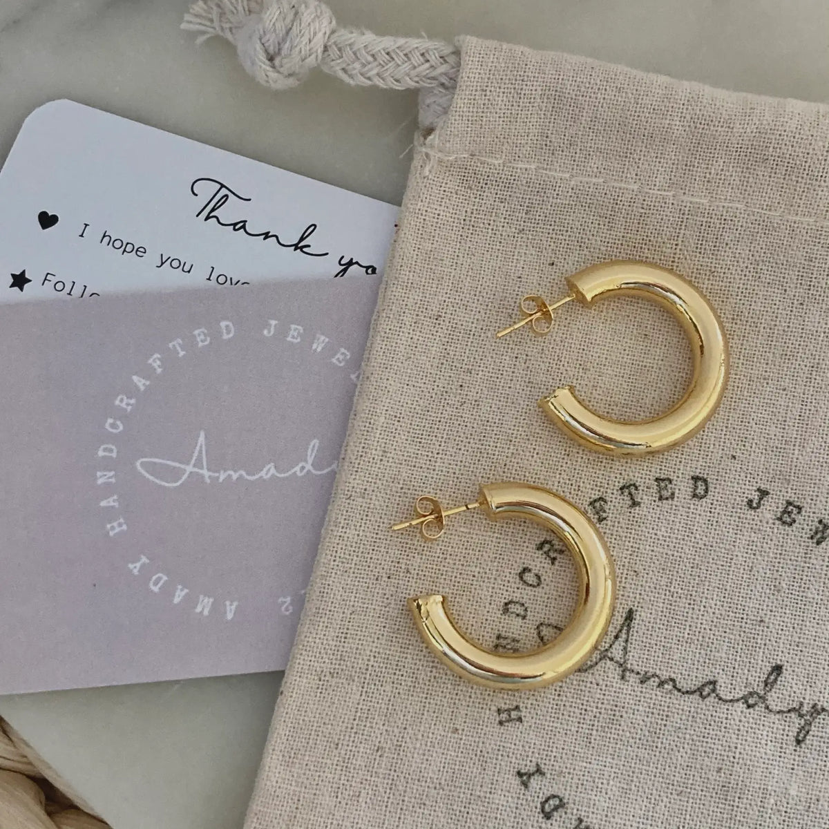 18k Gold Filled Thick Hoop Earrings