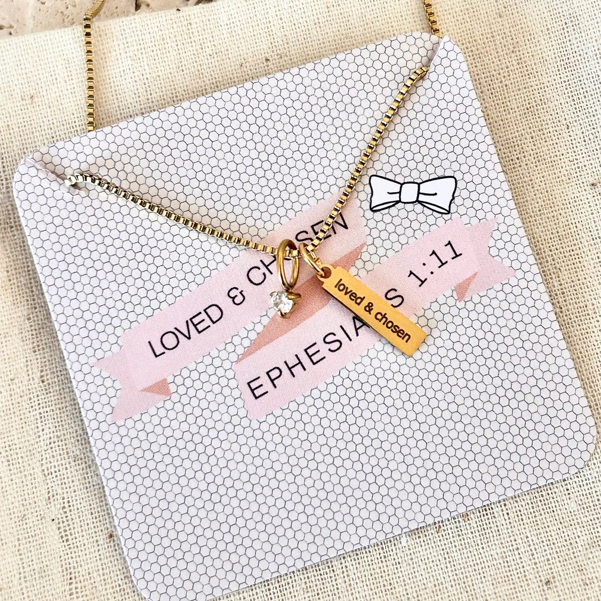 Religious Necklace Jewelry Bible verse Loved Chosen 14k GP