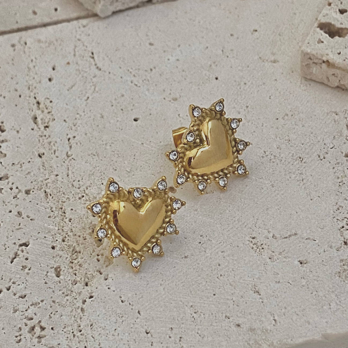 Heart rhinestones post stud statement earrings love