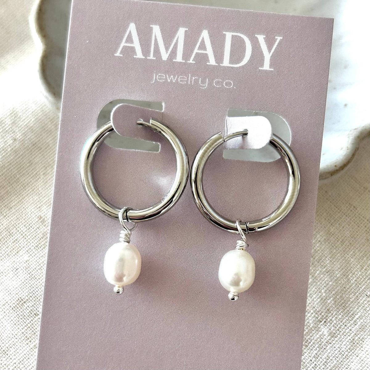 Silver hoop earrings freshwater Pearls