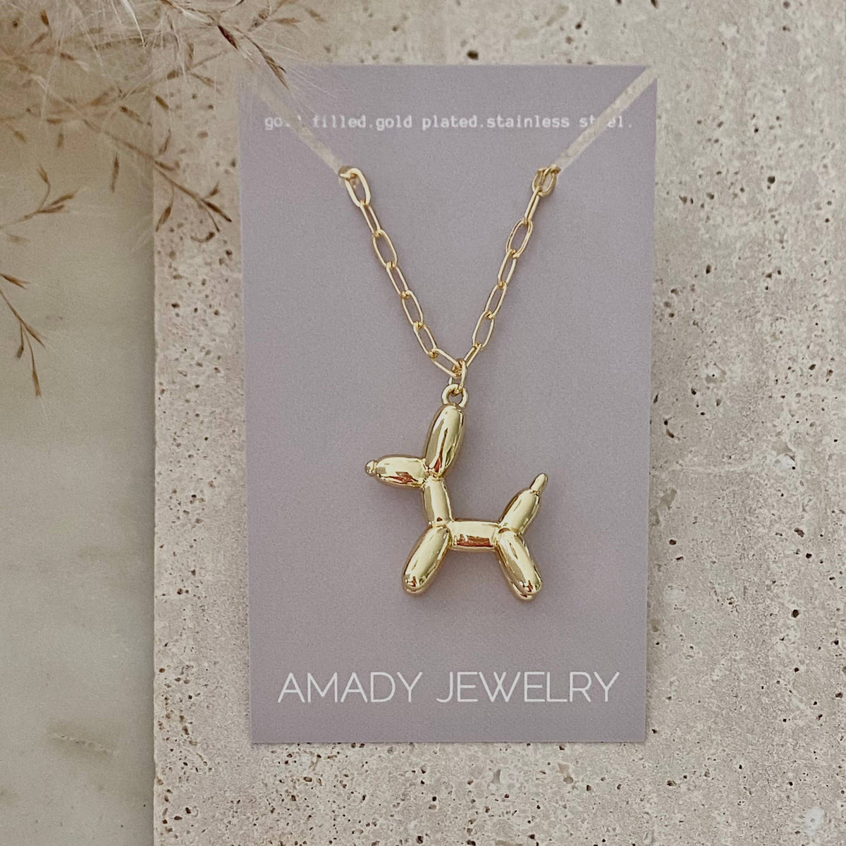 Big Balloon Dog Necklace on a Paperclip gold filled chain