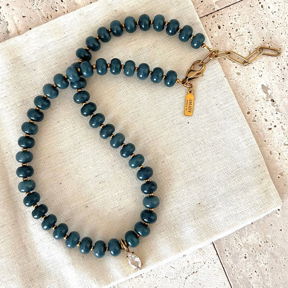 Beaded necklace natural stone rondelle