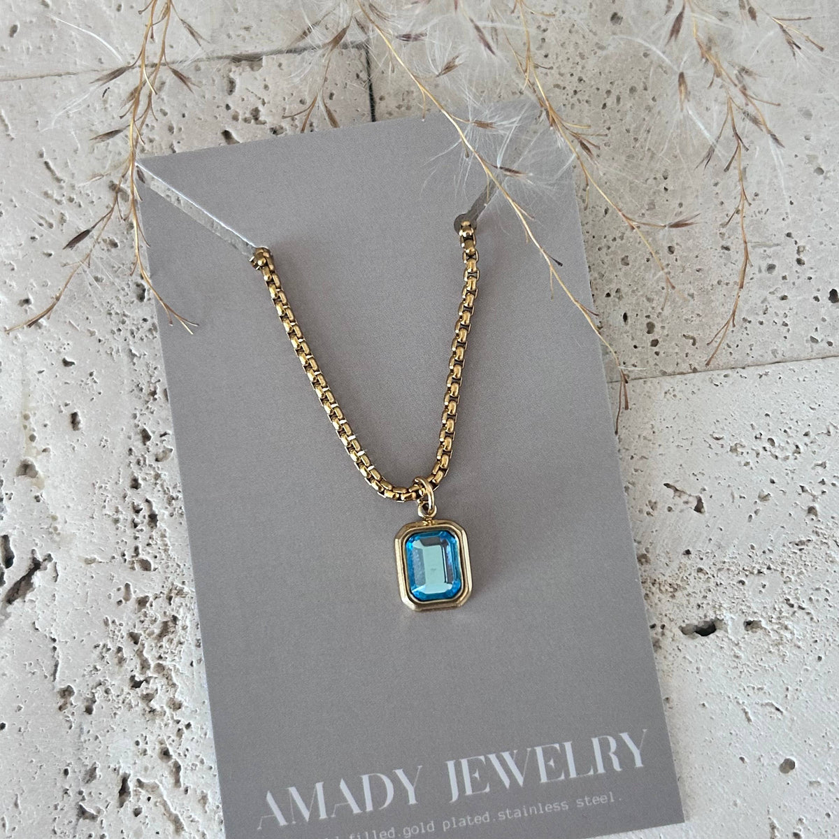 Crystal Pendant Necklace 18k gold plated box chain