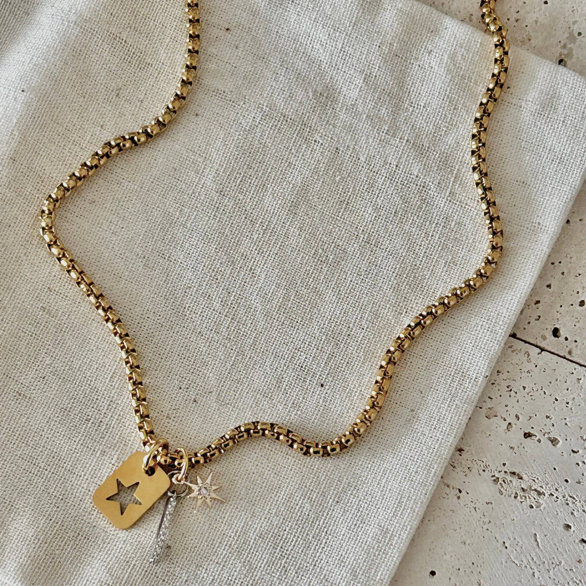 Star tag bar layering necklace gold plated stainless steel