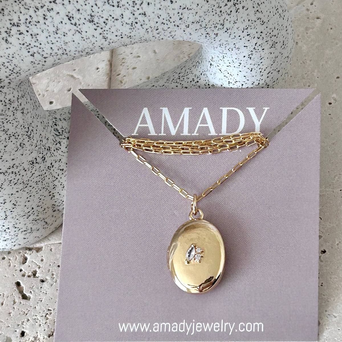 Oval Locket Pendant Necklace 18k gold filled