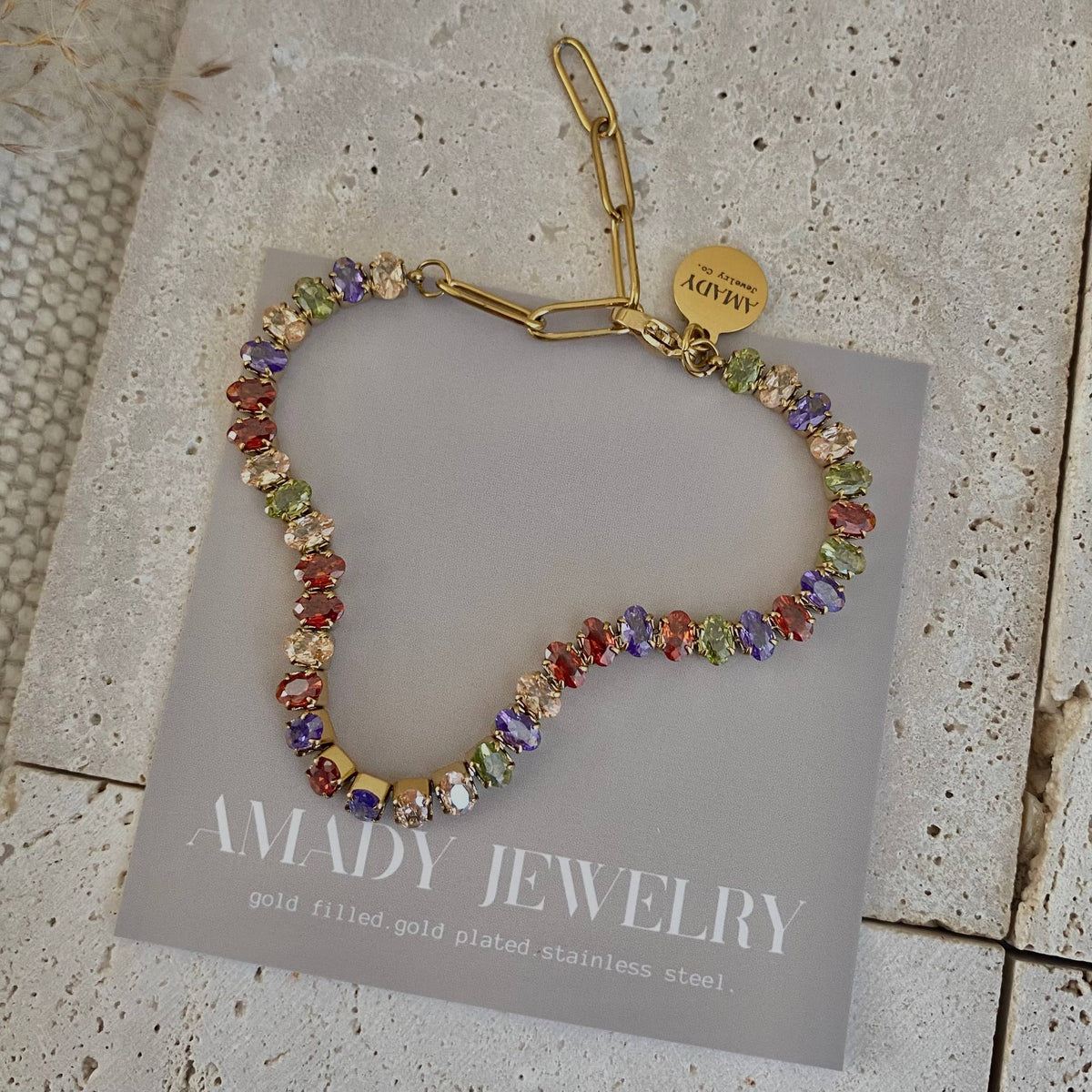 Multi colored tennis bracelet cubic zirconia stainless steel