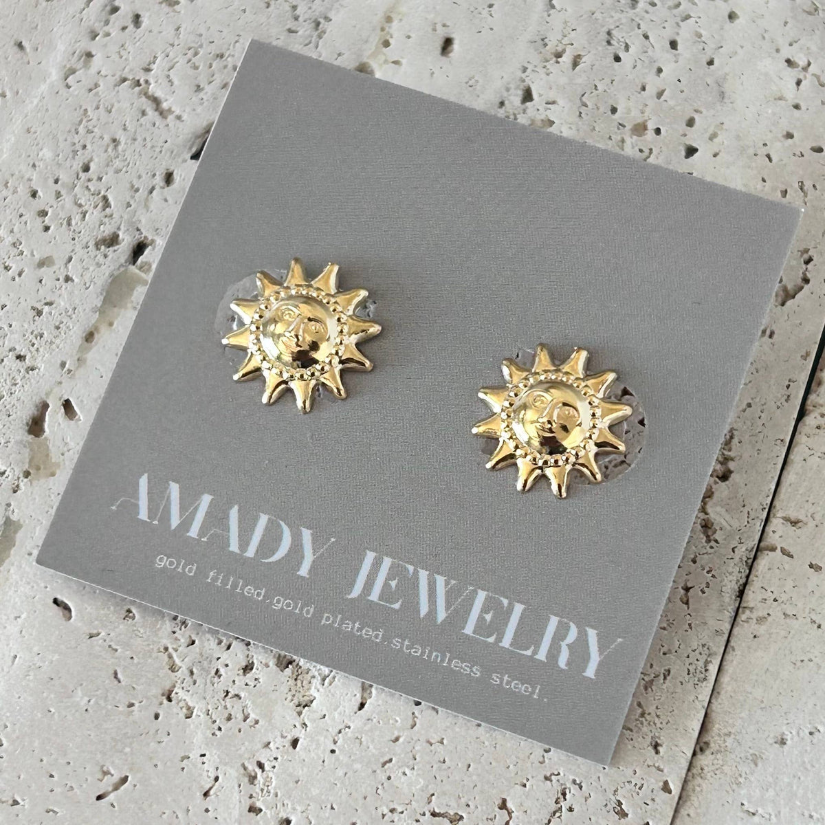 Sun Face post earrings 18k gold filled summer studs