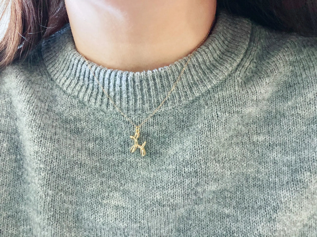 Balloon gold dog necklace, puppy ballon necklace, little dog