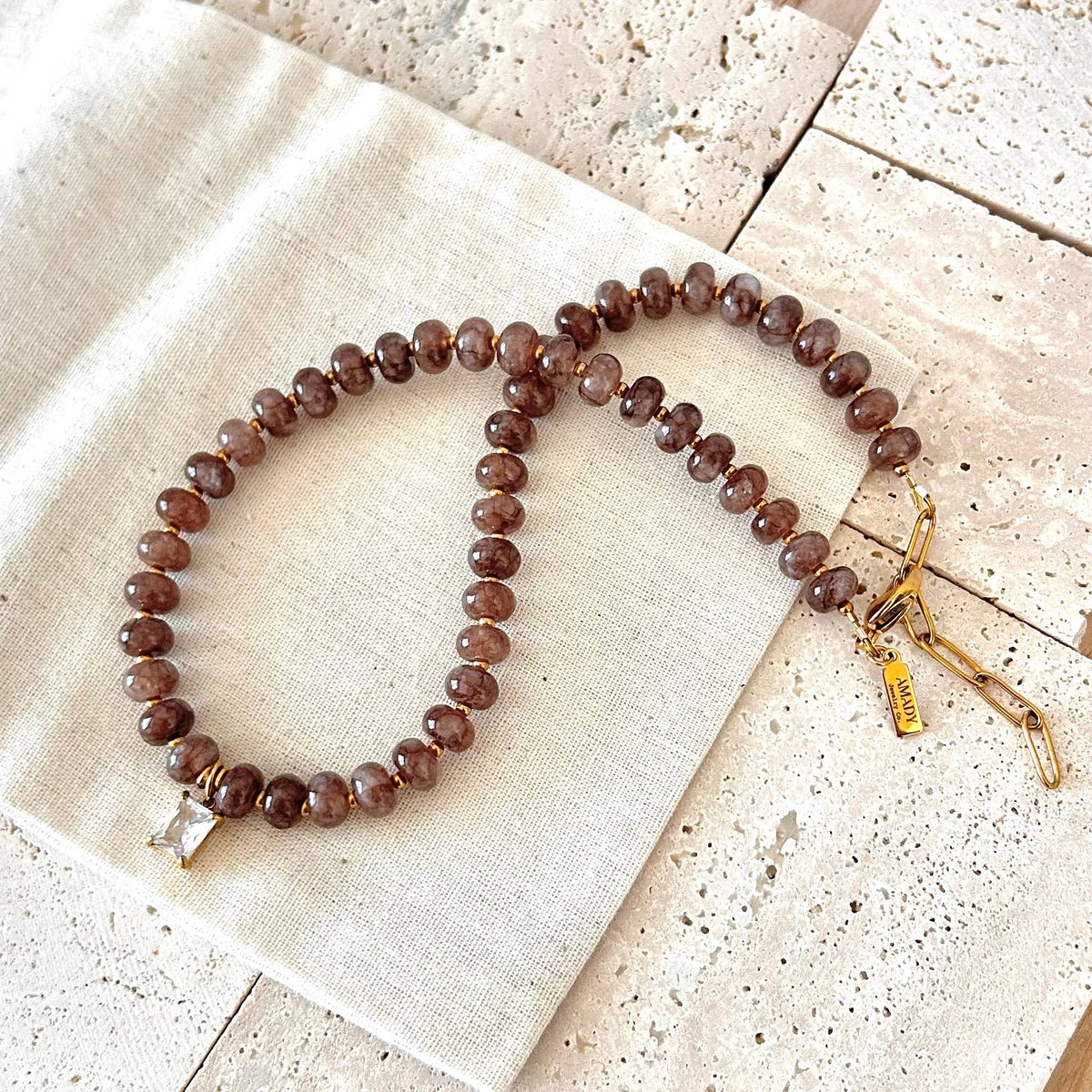 Beaded necklace natural stone rondelle