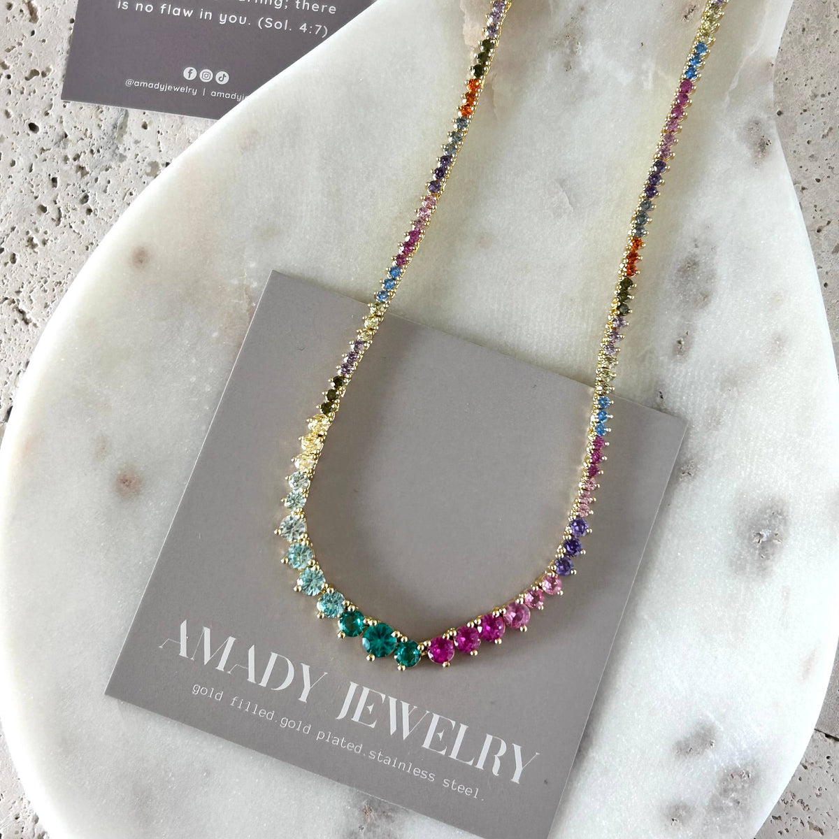 Colorful rainbow tennis necklace spring summer crystals