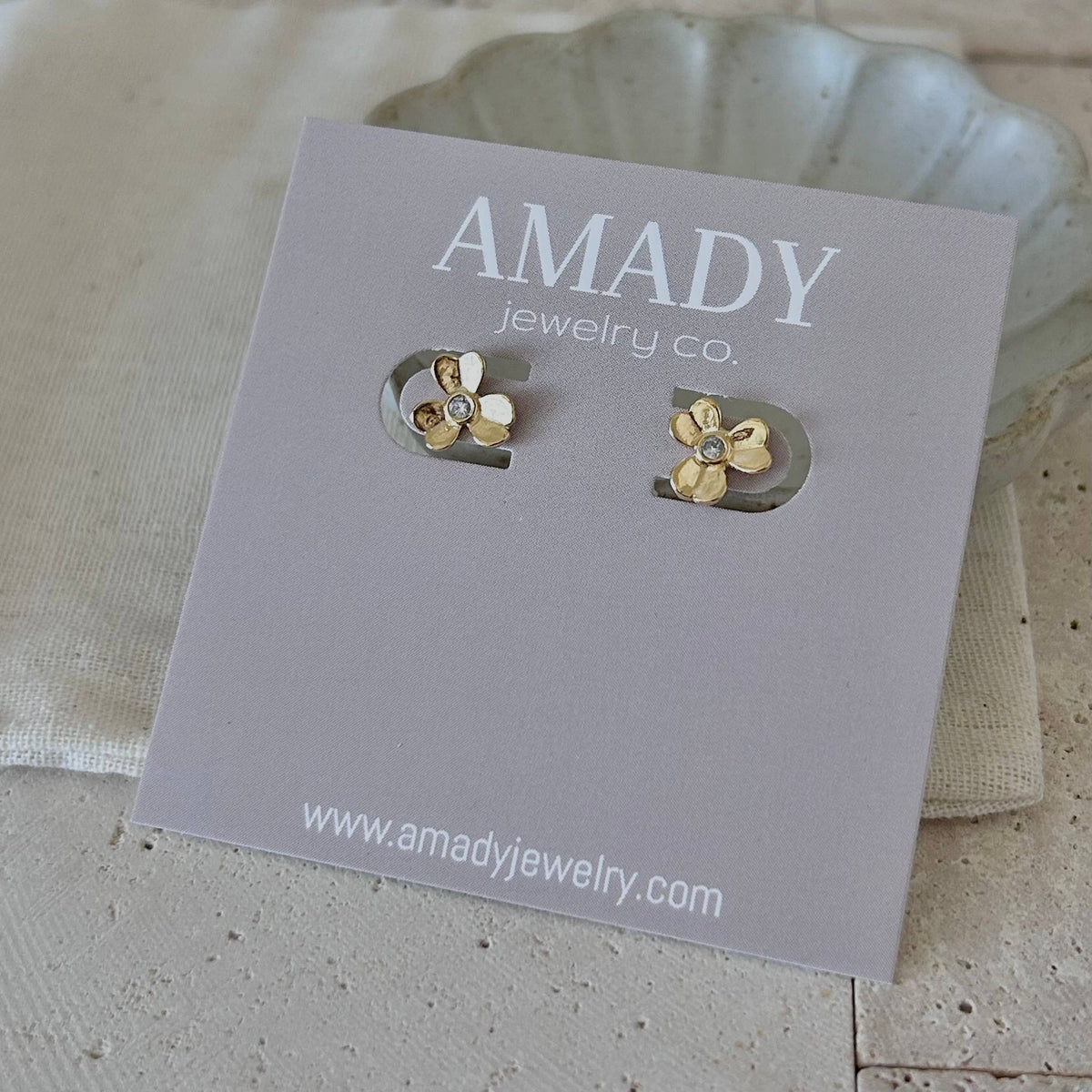 Flower stud post minimal earrings waterproof 18k gold fill