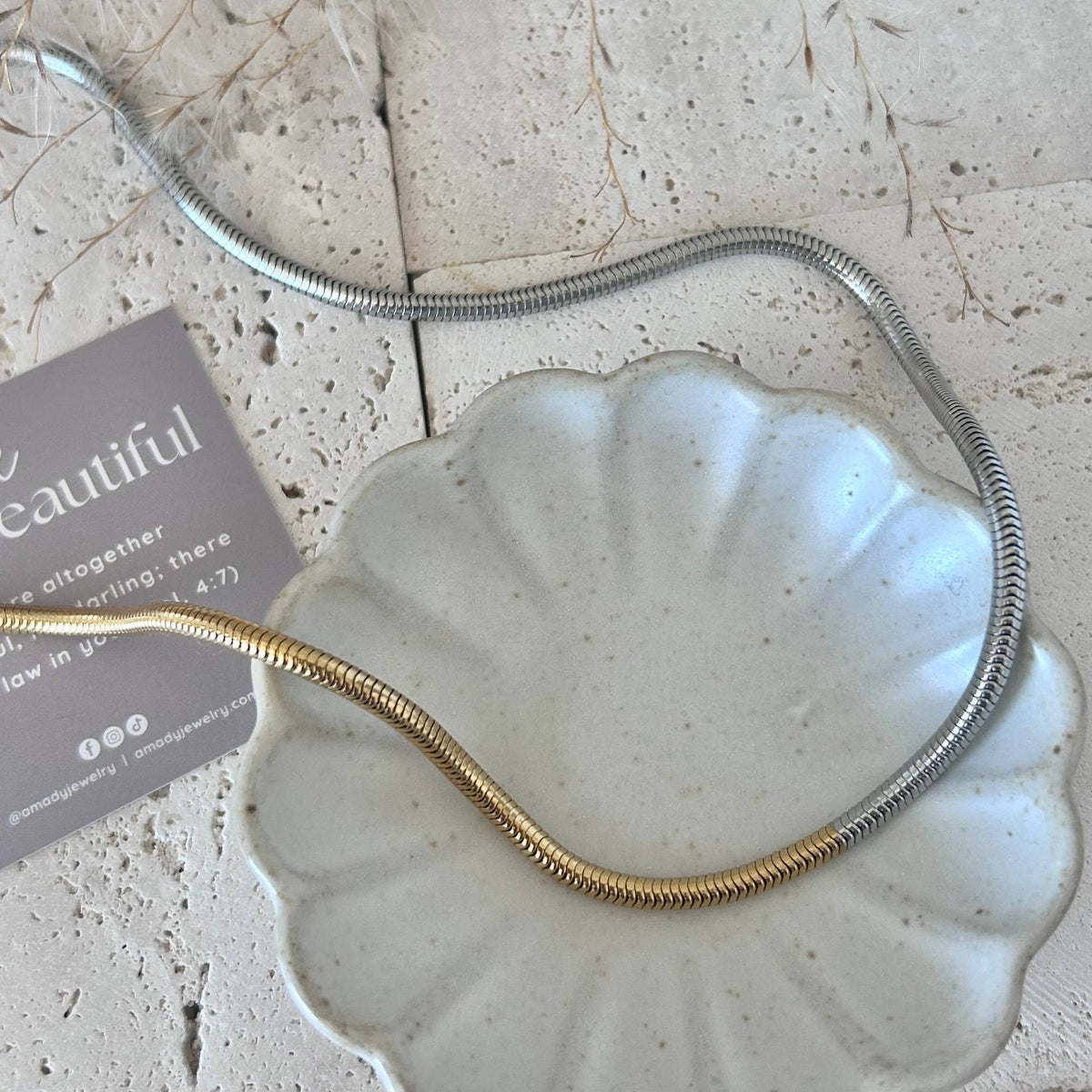 Gold Silver snake chain necklace two double tone ombre