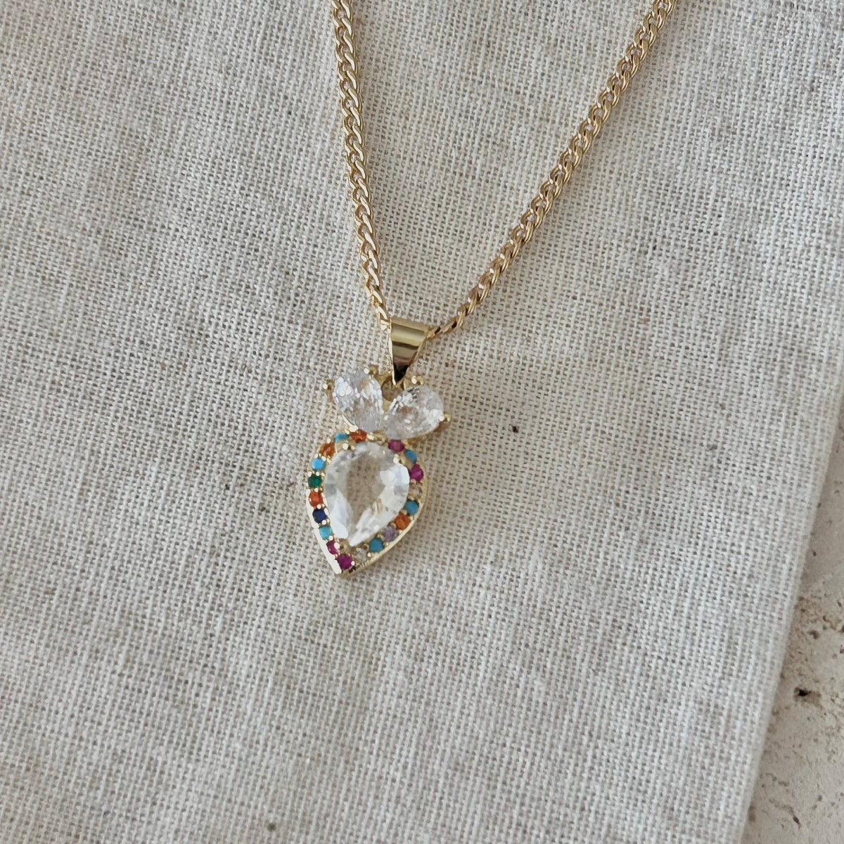Colorful and clear glass pendant necklace curb chain