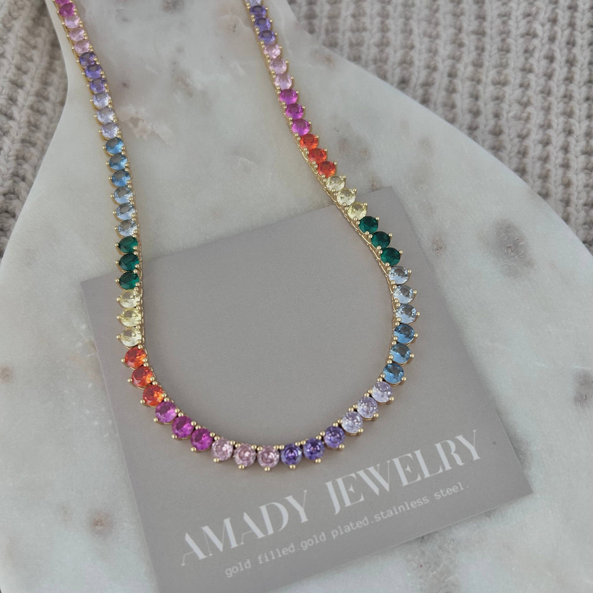 Tennis chain necklace rainbow colorful crystals 4mm