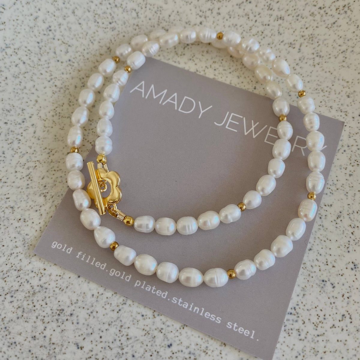 Flower toggle clasp Pearls necklace statement layering