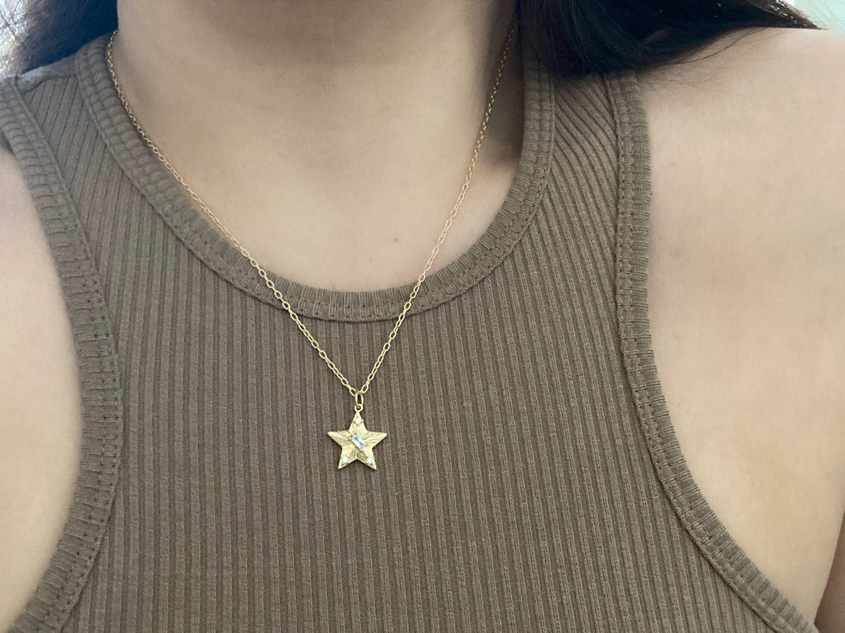 Star charm pendant 18k gold filled necklace waterproof