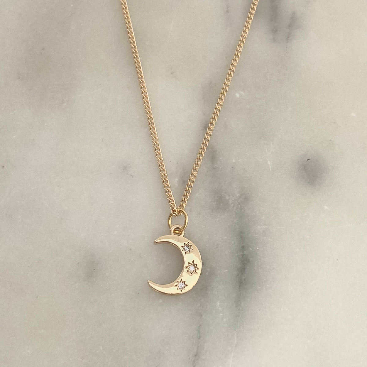 Crescent Half Moon 18K gold filled necklace waterproof