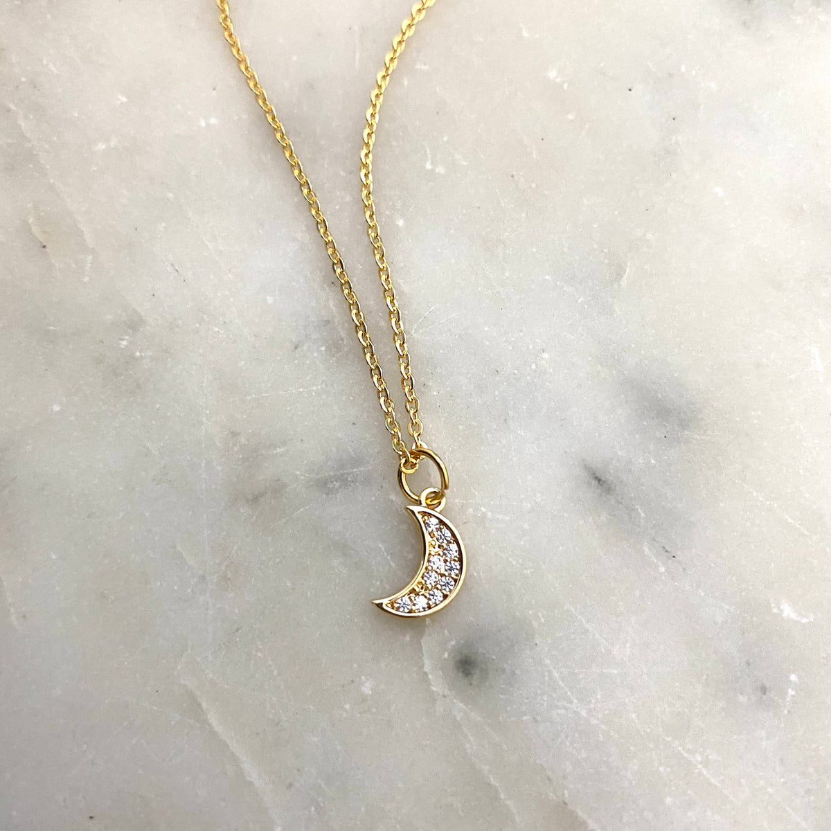 Gold Crescent Moon Charm Pendant Necklace 14K gold filled