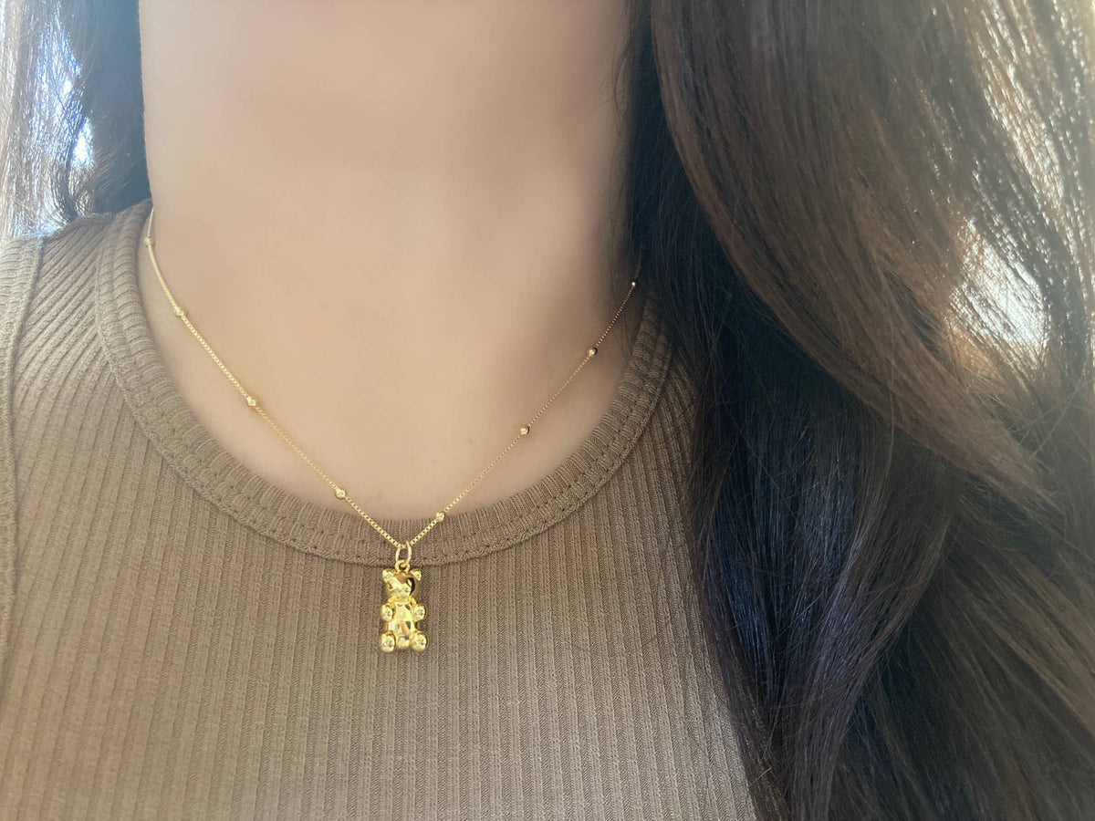 Gold bear pendant necklace, gummy bear necklace, candy bear