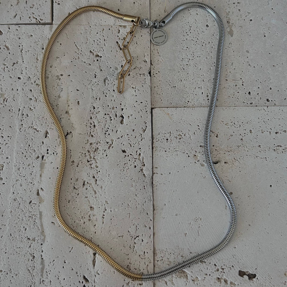 Gold Silver snake chain necklace two double tone ombre