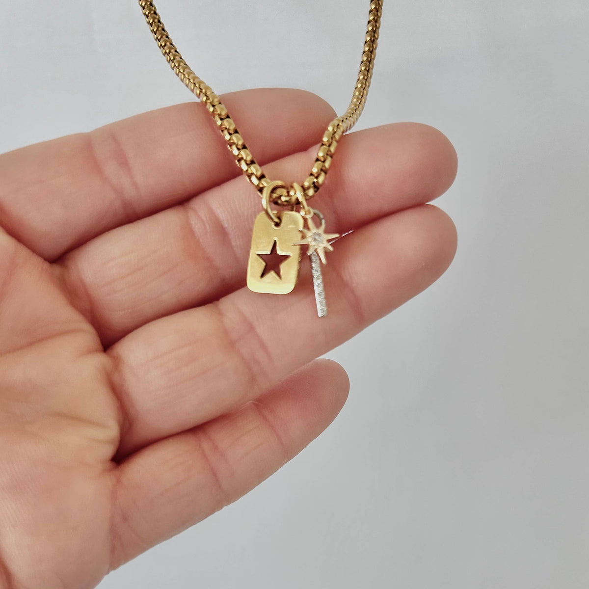 Star tag bar layering necklace gold plated stainless steel