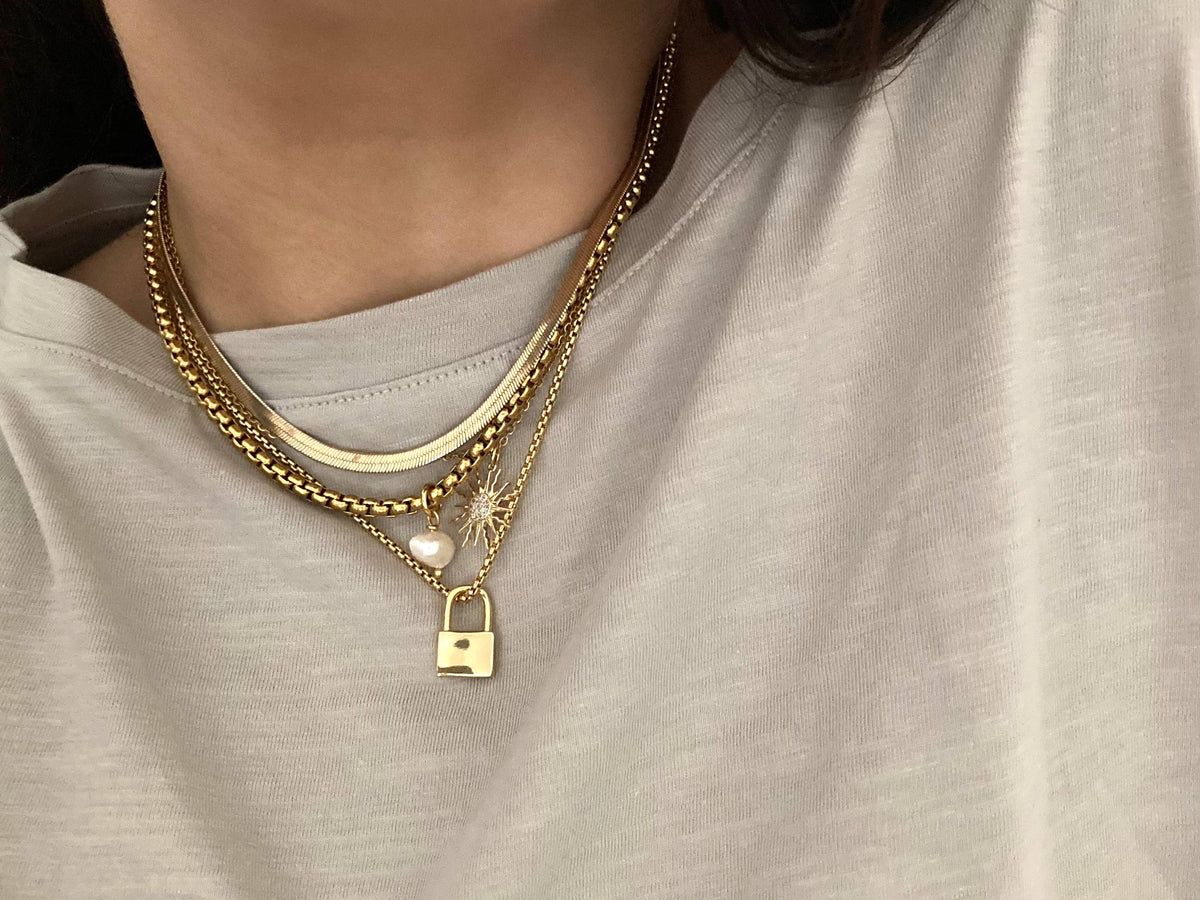Gold Padlock Necklace on a gold-plated or silver chain