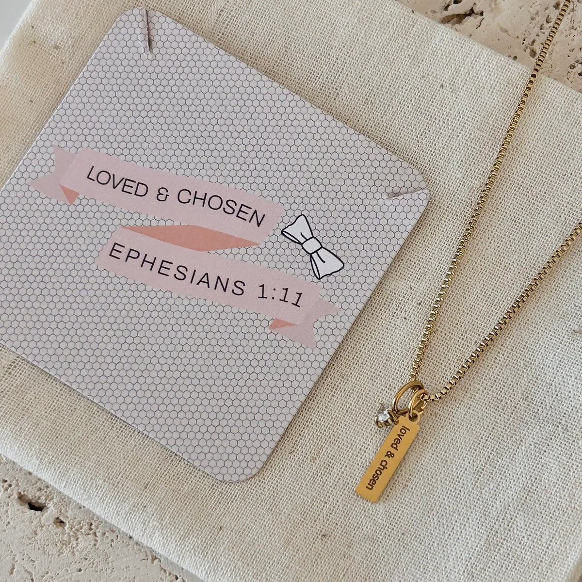 Religious Necklace Jewelry Bible verse Loved Chosen 14k GP