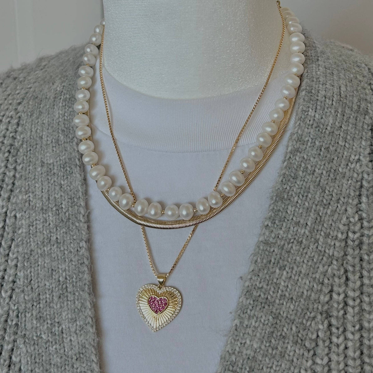Pink Gold Plated Heart Pendant Necklace