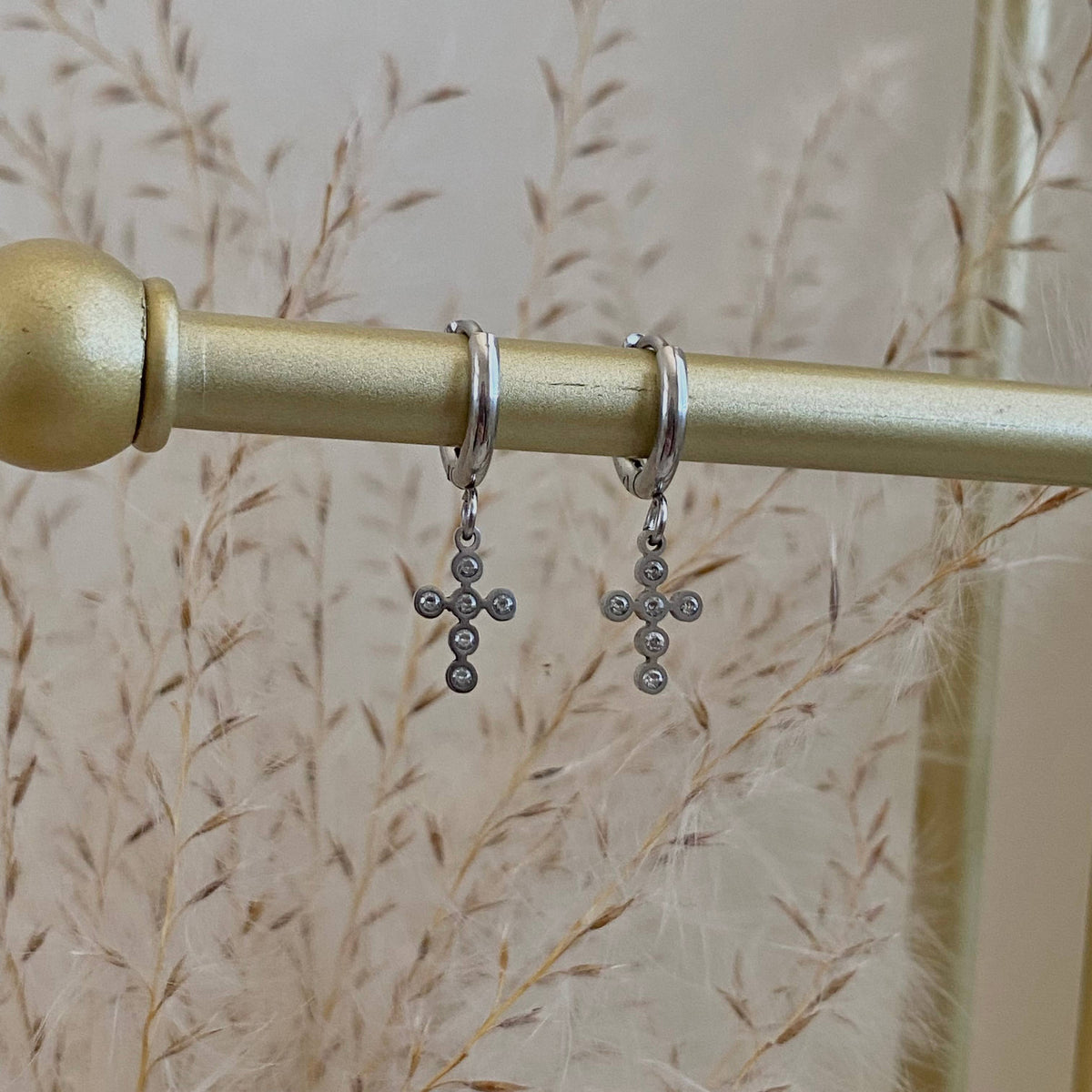 Silver Cross Huggies' Earrings Stainless Steel
