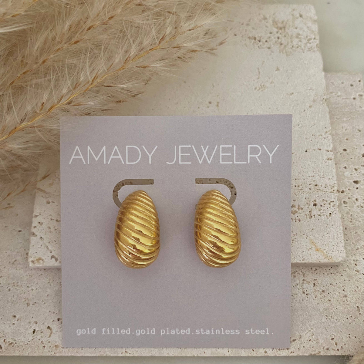 Croissant Teardrops / Raindrops Earrings 18k Gold Plated SS