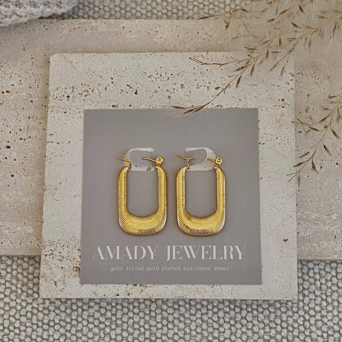 Textured Long Hoop Earrings lightweight stainless steel