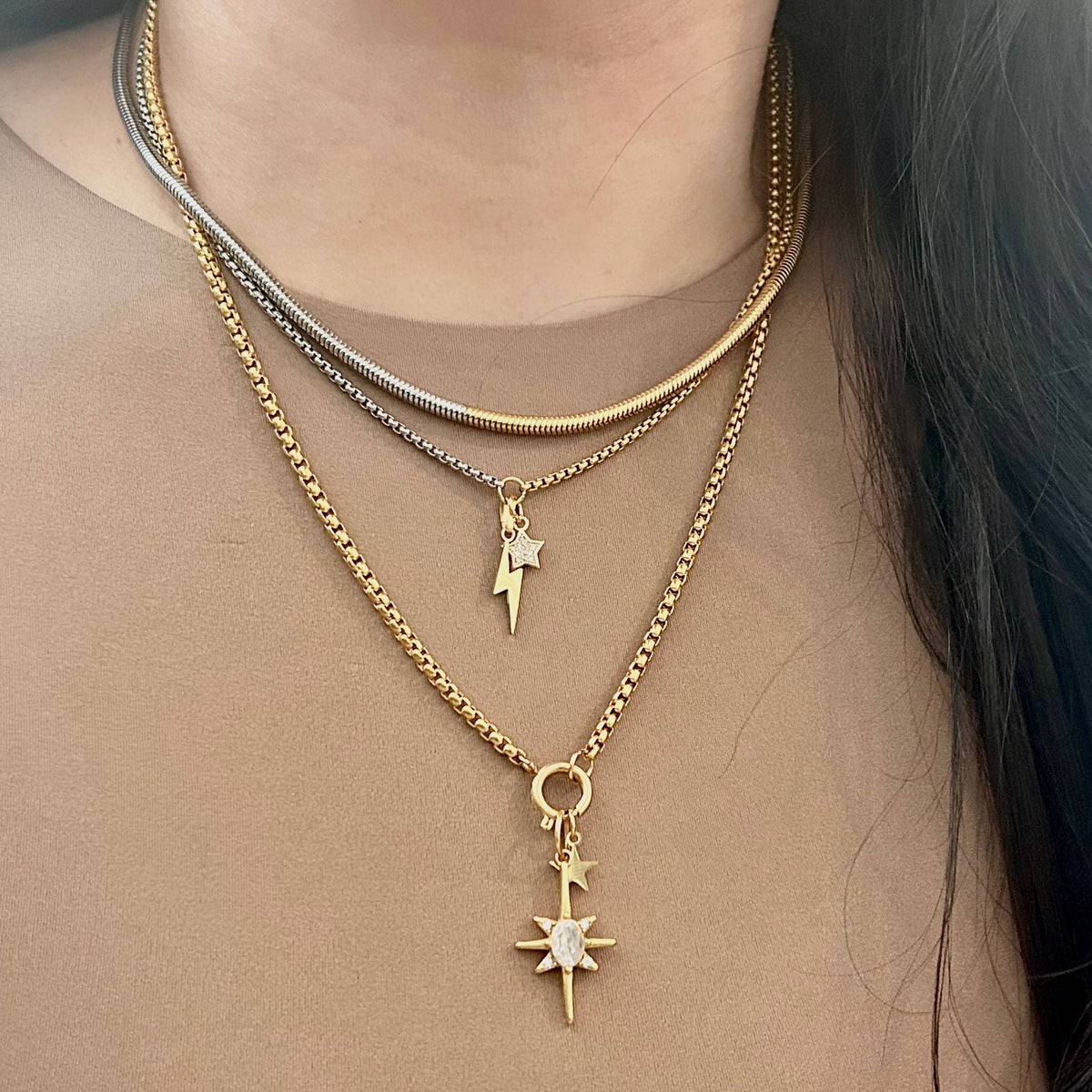 Gold Silver snake chain necklace two double tone ombre