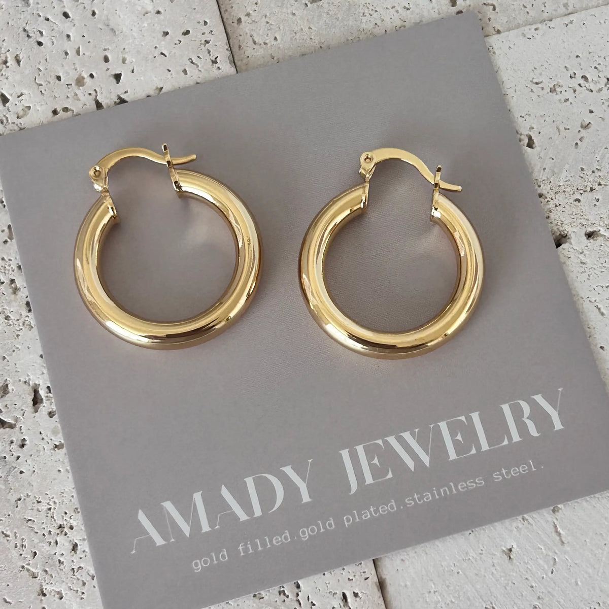 5mm Thick Hoop Earrings 18k GOLD FILLED 25mm Lightweight