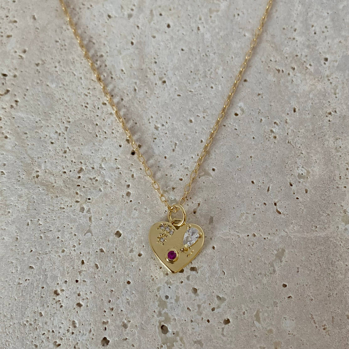 Heart shaped charm necklace glass stones 18k Gold Filled